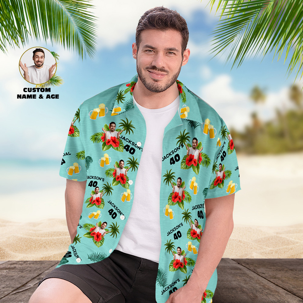 Individuelles Geburtstagsshirt Mit Gesichtern, Hawaii-shirt Mit Text, Geburtstagsparty-shirt Für Männer, Geburtstagsgeschenke - dephotoblanket