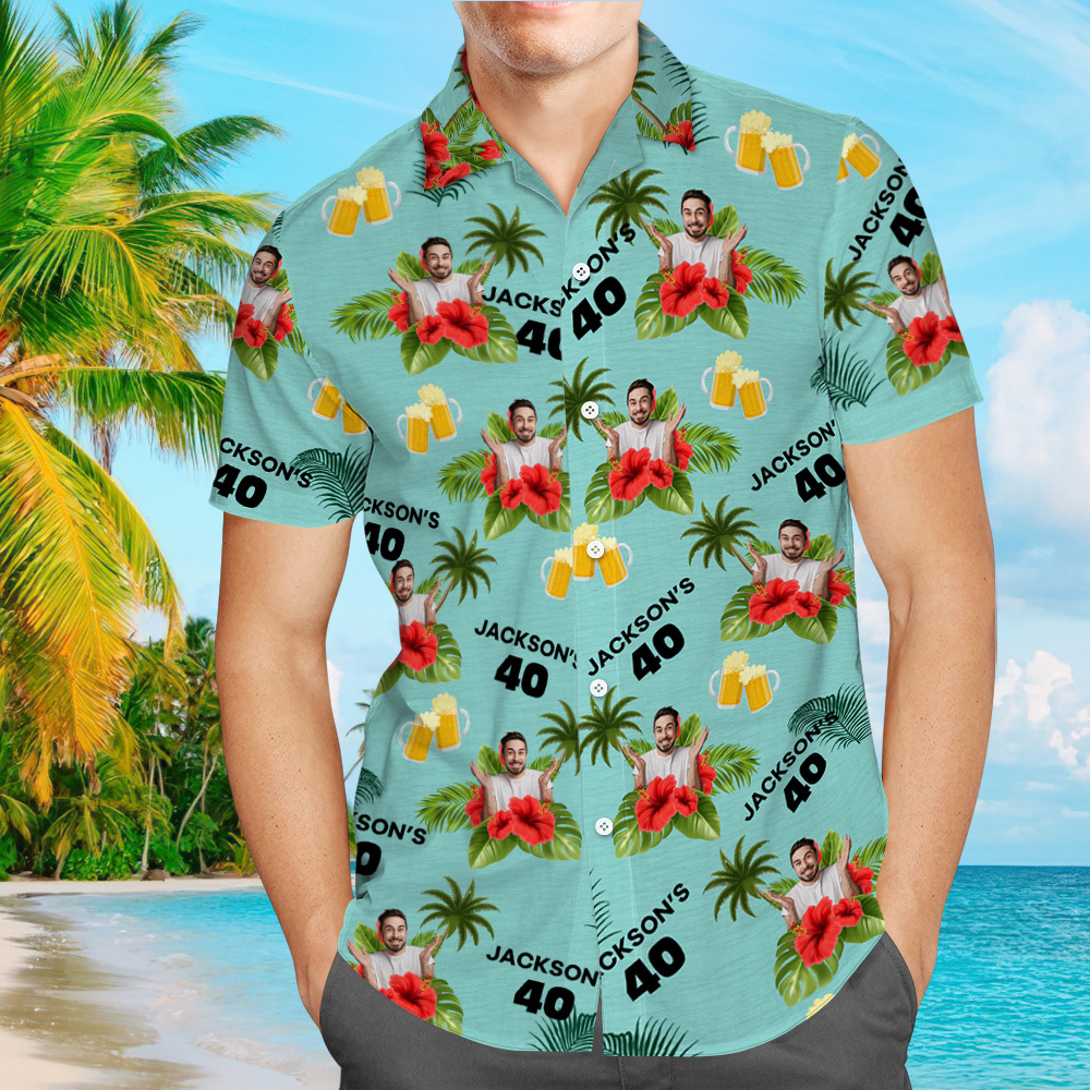 Individuelles Geburtstagsshirt Mit Gesichtern, Hawaii-shirt Mit Text, Geburtstagsparty-shirt Für Männer, Geburtstagsgeschenke - dephotoblanket