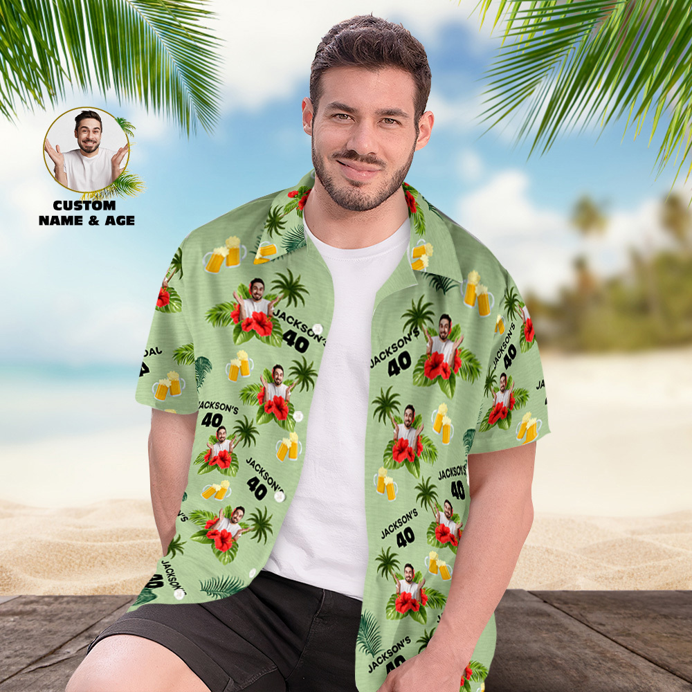 Individuelles Geburtstagsshirt Mit Gesichtern, Hawaii-shirt Mit Text, Geburtstagsparty-shirt Für Männer, Geburtstagsgeschenke - dephotoblanket