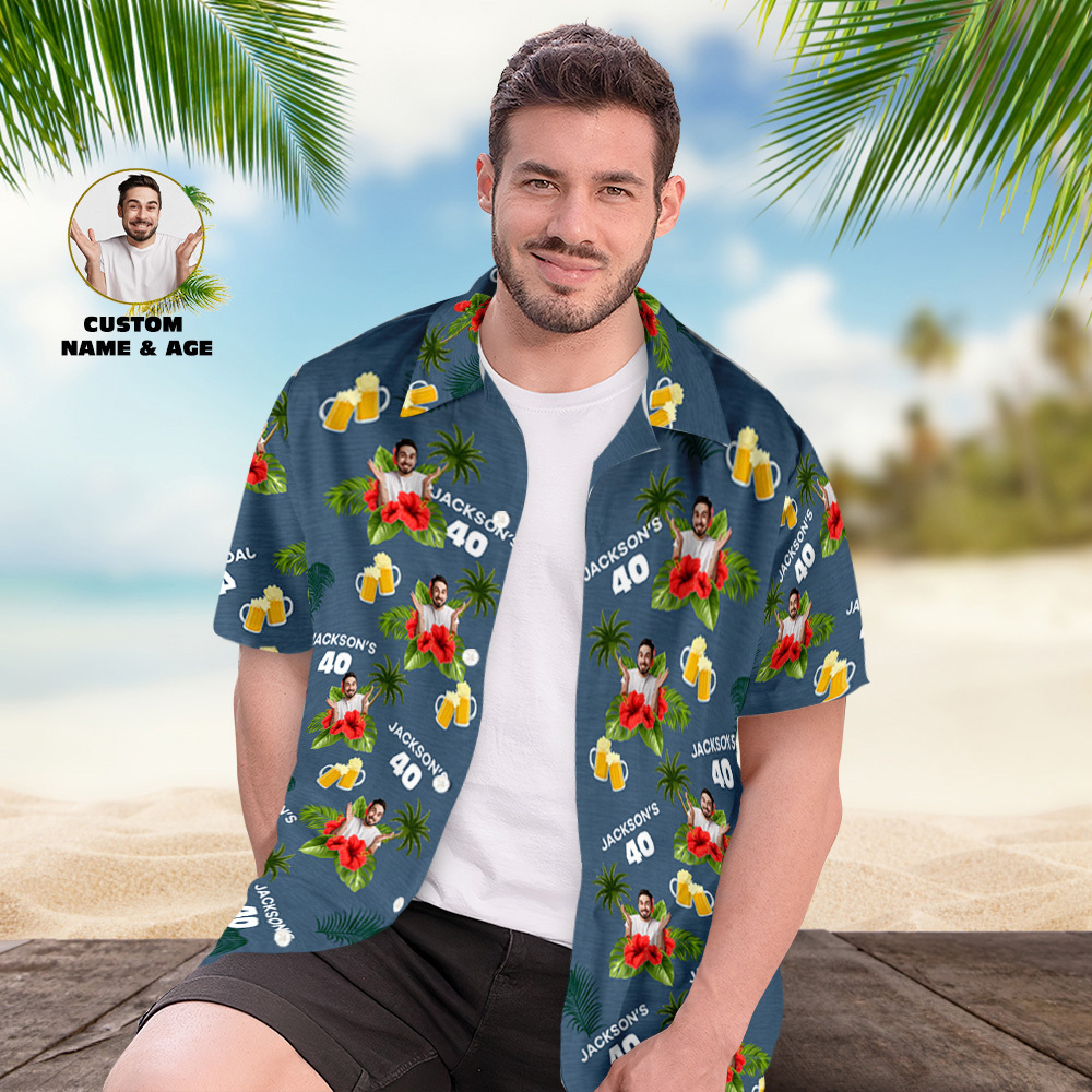 Individuelles Geburtstagsshirt Mit Gesichtern, Hawaii-shirt Mit Text, Geburtstagsparty-shirt Für Männer, Geburtstagsgeschenke - dephotoblanket