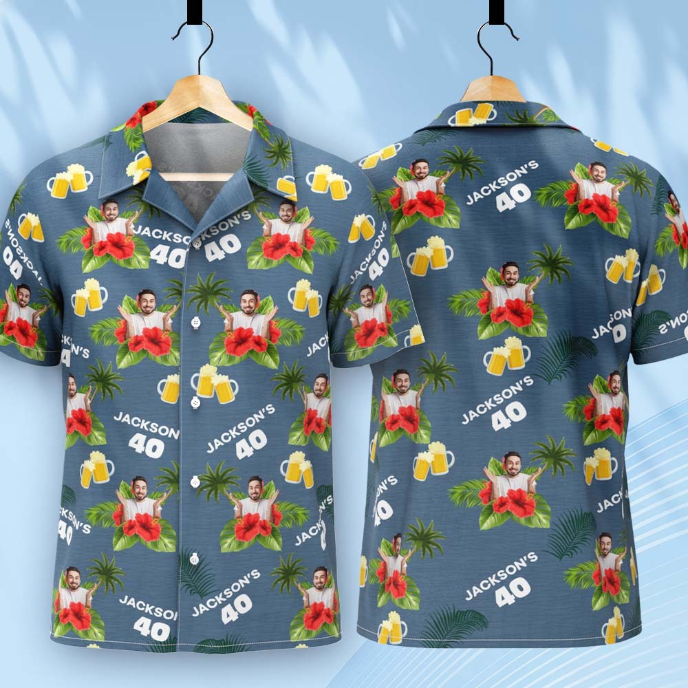 Individuelles Geburtstagsshirt Mit Gesichtern, Hawaii-shirt Mit Text, Geburtstagsparty-shirt Für Männer, Geburtstagsgeschenke - dephotoblanket