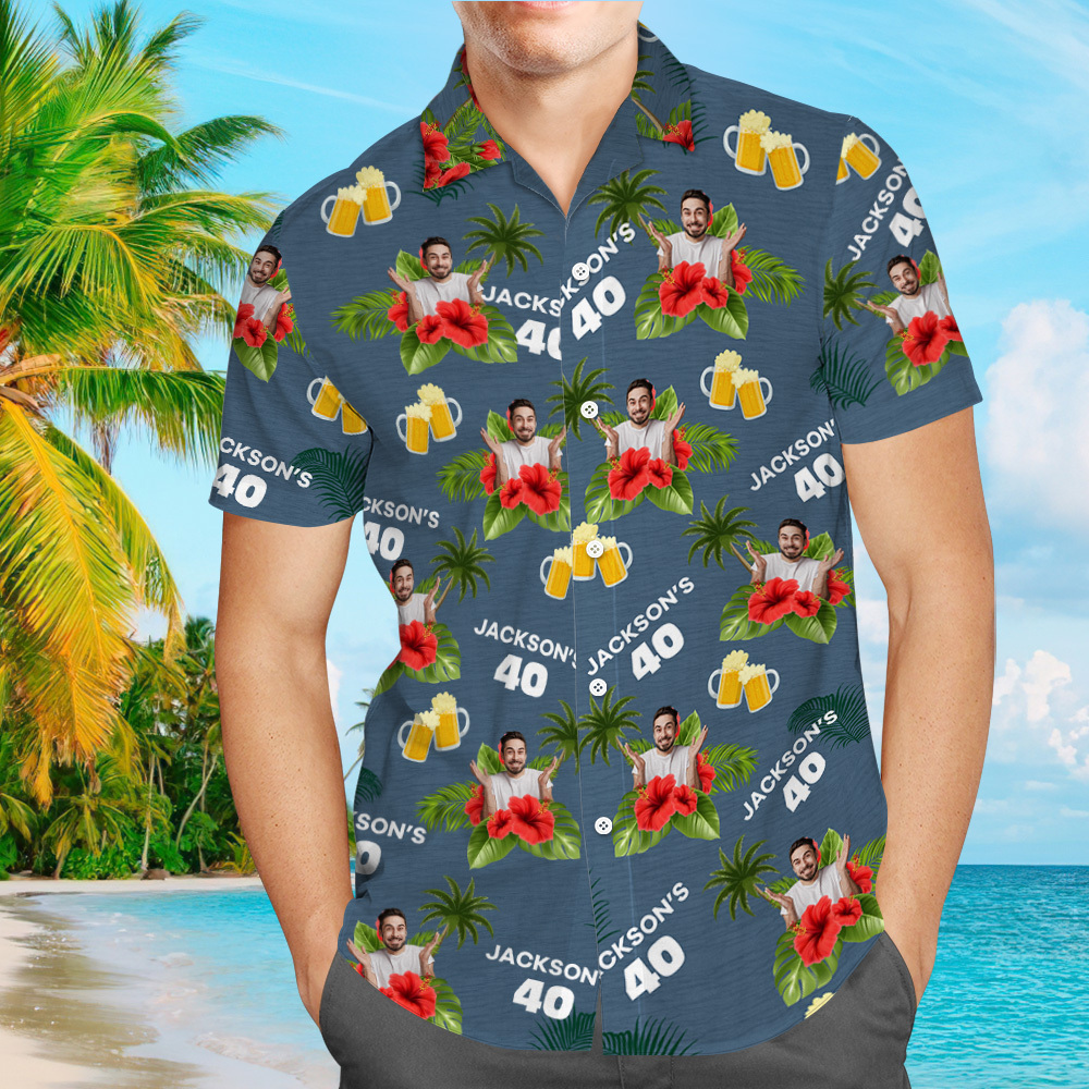 Individuelles Geburtstagsshirt Mit Gesichtern, Hawaii-shirt Mit Text, Geburtstagsparty-shirt Für Männer, Geburtstagsgeschenke - dephotoblanket