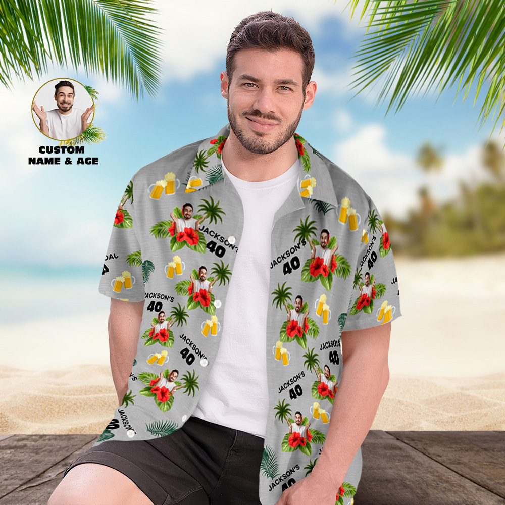 Individuelles Geburtstagsshirt Mit Gesichtern, Hawaii-shirt Mit Text, Geburtstagsparty-shirt Für Männer, Geburtstagsgeschenke - dephotoblanket