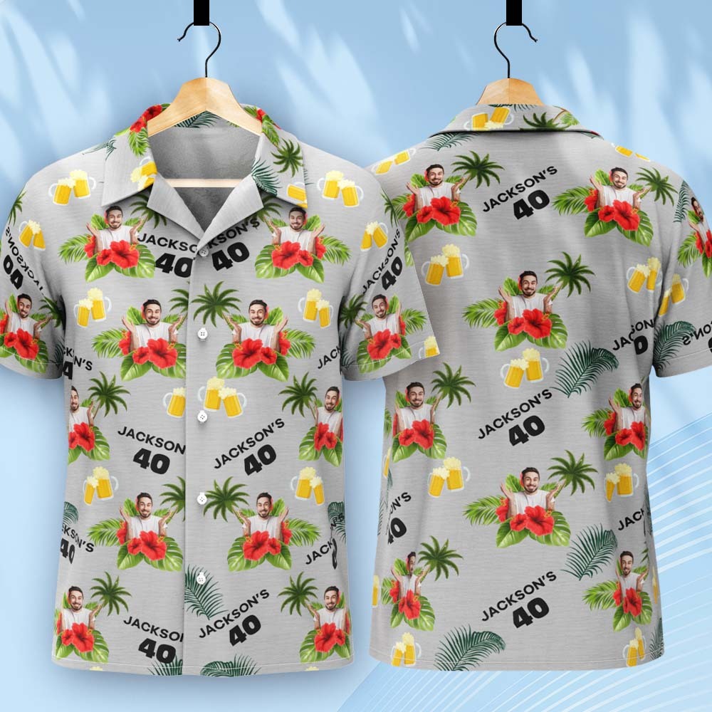 Individuelles Geburtstagsshirt Mit Gesichtern, Hawaii-shirt Mit Text, Geburtstagsparty-shirt Für Männer, Geburtstagsgeschenke - dephotoblanket