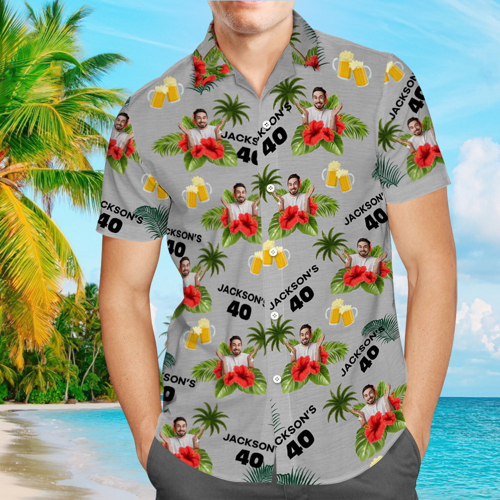 Individuelles Geburtstagsshirt Mit Gesichtern, Hawaii-shirt Mit Text, Geburtstagsparty-shirt Für Männer, Geburtstagsgeschenke - dephotoblanket