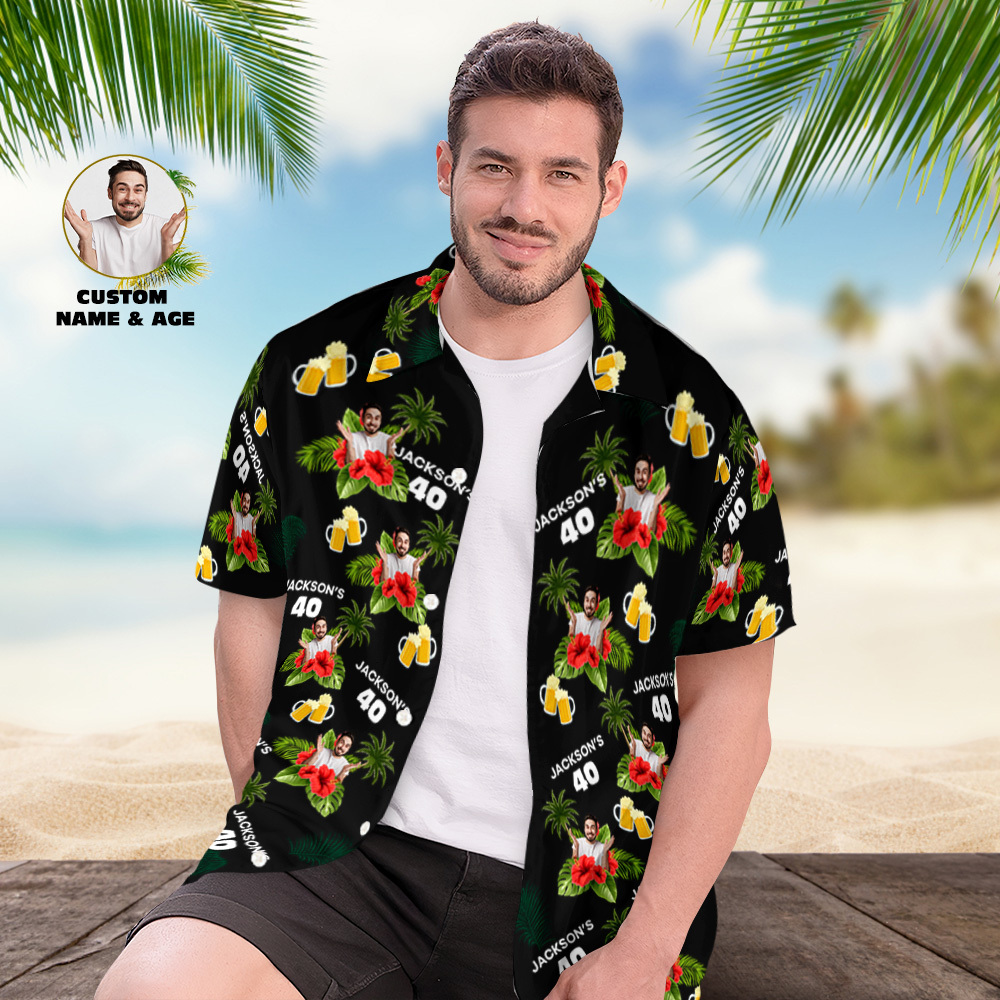 Individuelles Geburtstagsshirt Mit Gesichtern, Hawaii-shirt Mit Text, Geburtstagsparty-shirt Für Männer, Geburtstagsgeschenke - dephotoblanket