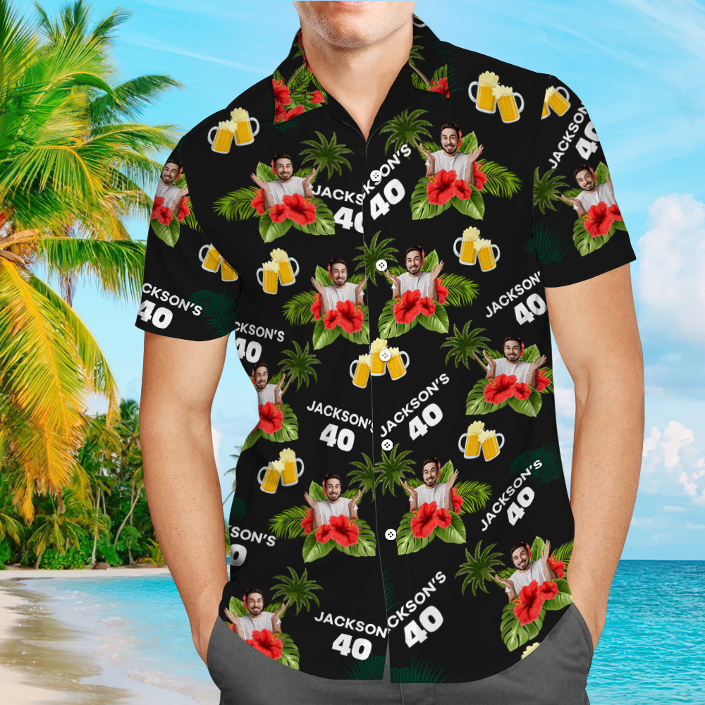 Individuelles Geburtstagsshirt Mit Gesichtern, Hawaii-shirt Mit Text, Geburtstagsparty-shirt Für Männer, Geburtstagsgeschenke - dephotoblanket