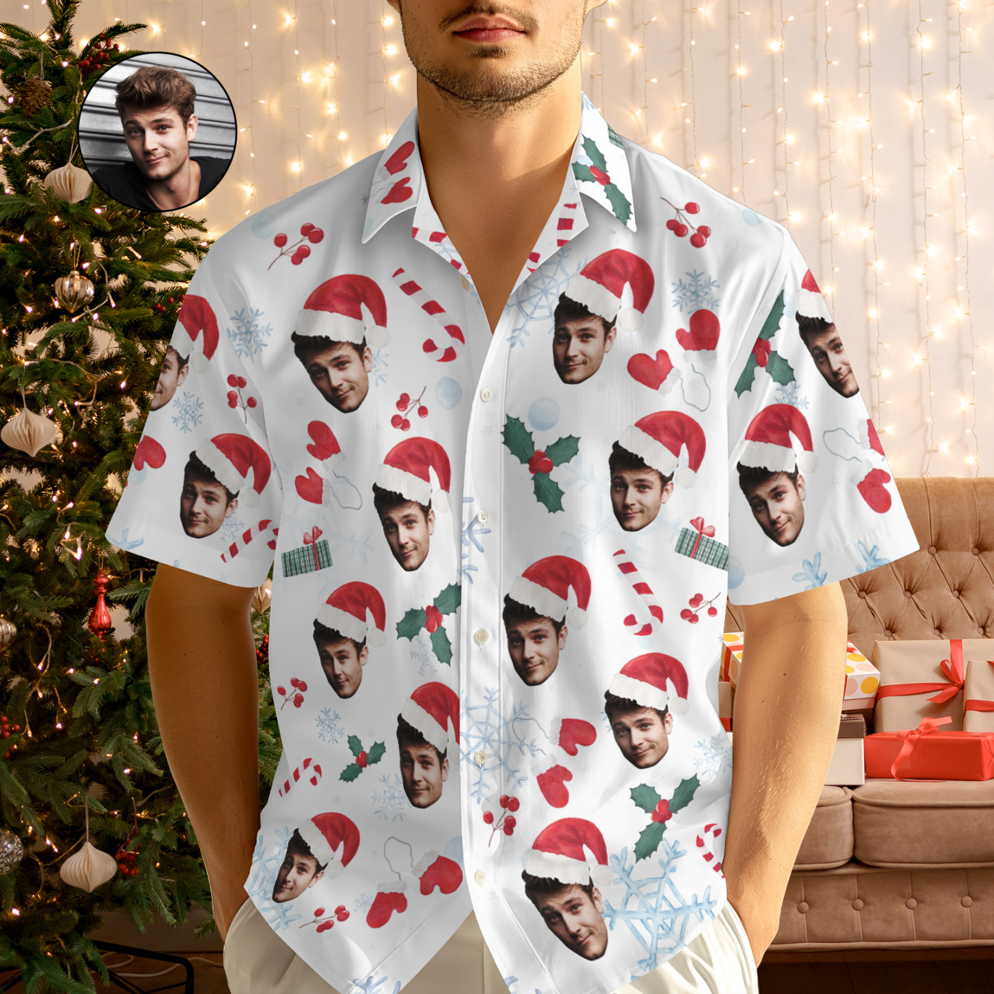 Benutzerdefinierte Herren-hemden Mit Weihnachtsszenen-aufdruck, Personalisiertes Weihnachts-hawaii-hemd Für Den Urlaub - dephotoblanket