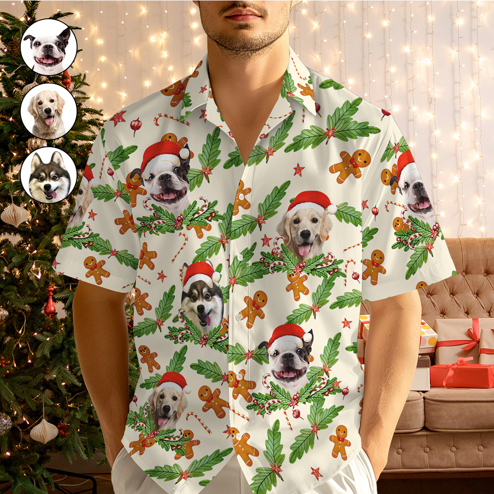 Personalisiertes Foto-lebkuchen-hawaii-hemd, Personalisiertes Zuckerstangen-hawaii-hemd, Geschenk Für Weihnachten - dephotoblanket