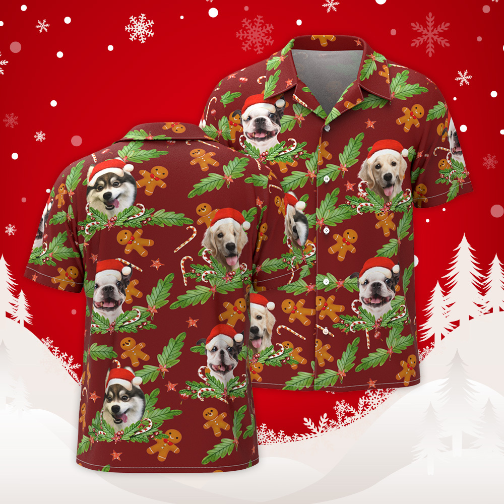 Personalisiertes Foto-lebkuchen-hawaii-hemd, Personalisiertes Zuckerstangen-hawaii-hemd, Geschenk Für Weihnachten - dephotoblanket