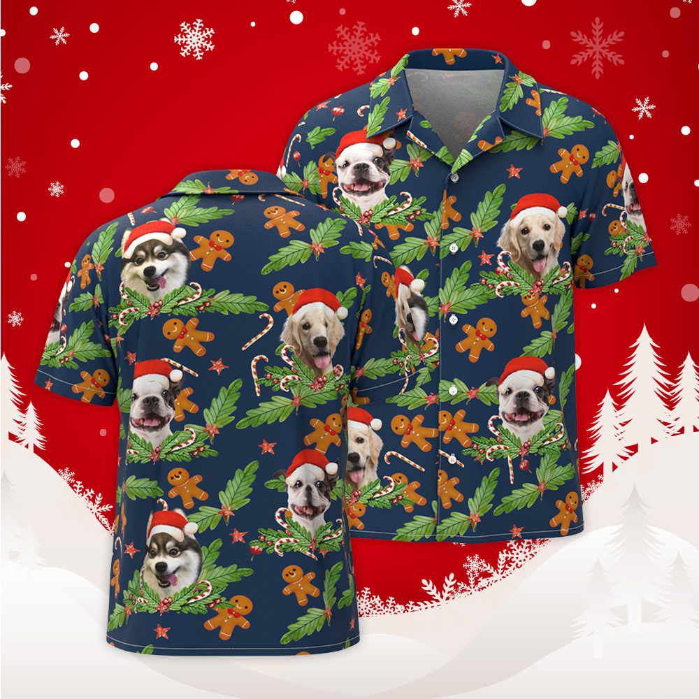 Personalisiertes Foto-lebkuchen-hawaii-hemd, Personalisiertes Zuckerstangen-hawaii-hemd, Geschenk Für Weihnachten - dephotoblanket