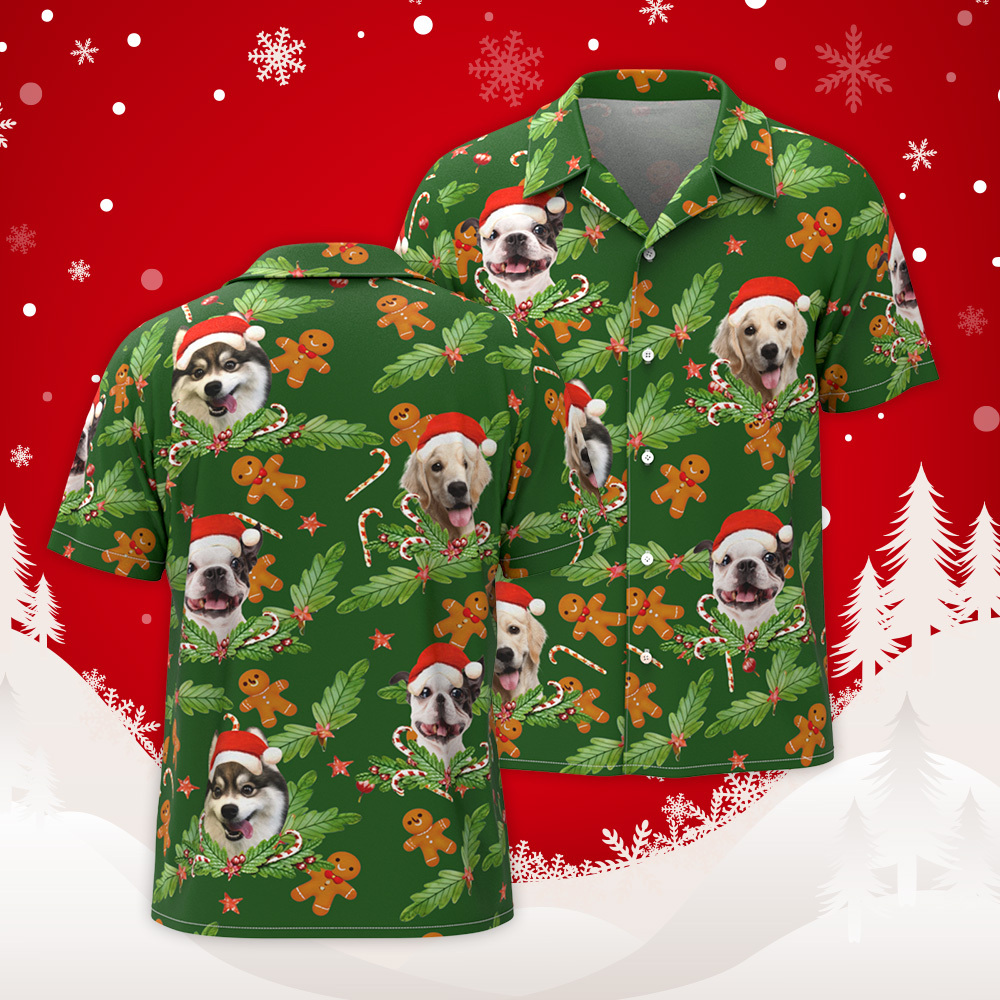 Personalisiertes Foto-lebkuchen-hawaii-hemd, Personalisiertes Zuckerstangen-hawaii-hemd, Geschenk Für Weihnachten - dephotoblanket