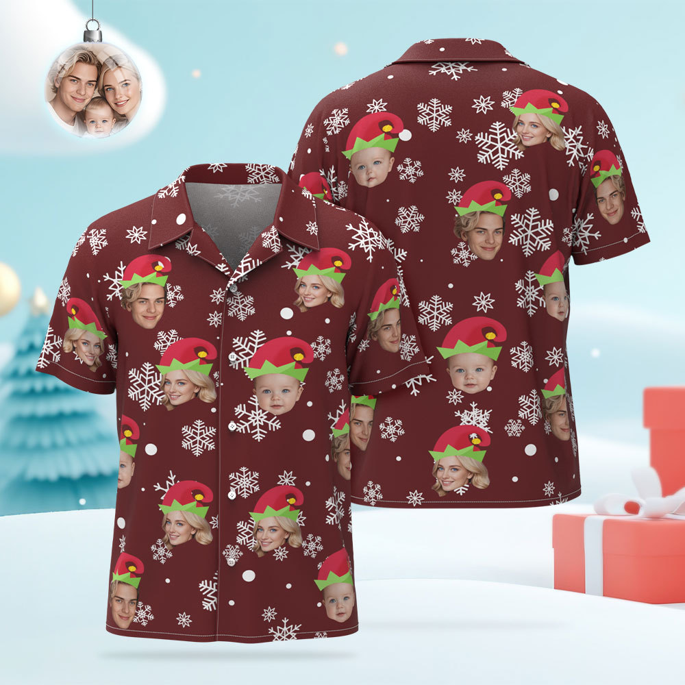 Personalisiertes Weihnachtsshirt Mit Gesicht, Personalisiertes Gesichtsshirt, Weihnachtsshirt Familie, Weihnachtsshirt, Personalisiertes Bild Hawaiihemd Für Junggesellenabschied - dephotoblanket