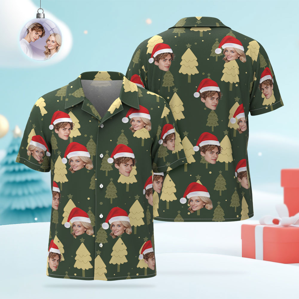 Benutzerdefiniertes Weihnachtsshirt Mit Gesicht, Benutzerdefiniertes Gesichtsshirt, Weihnachtsshirt Familie, Weihnachtsshirt, Individuelles Bild-hawaii-shirt Für Junggesellenabschied, Weihnachtsbaum-hawaii-shirt - dephotoblanket