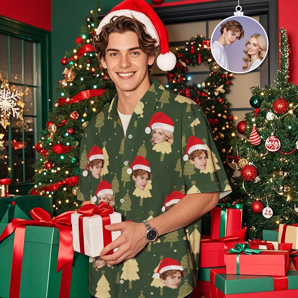 Benutzerdefiniertes Weihnachtsshirt Mit Gesicht, Benutzerdefiniertes Gesichtsshirt, Weihnachtsshirt Familie, Weihnachtsshirt, Individuelles Bild-hawaii-shirt Für Junggesellenabschied, Weihnachtsbaum-hawaii-shirt - dephotoblanket