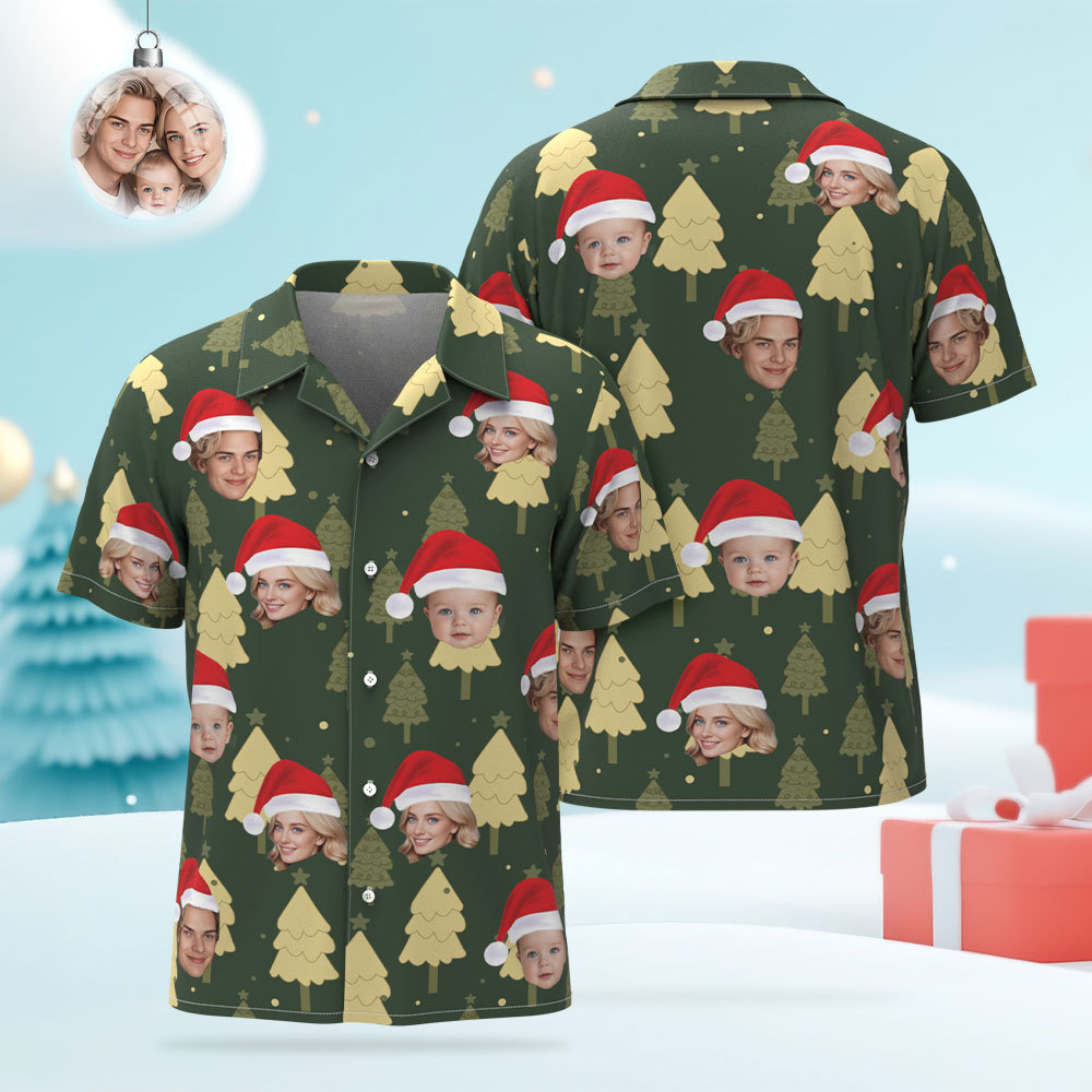 Benutzerdefiniertes Weihnachtsshirt Mit Gesicht, Benutzerdefiniertes Gesichtsshirt, Weihnachtsshirt Familie, Weihnachtsshirt, Individuelles Bild-hawaii-shirt Für Junggesellenabschied, Weihnachtsbaum-hawaii-shirt - dephotoblanket