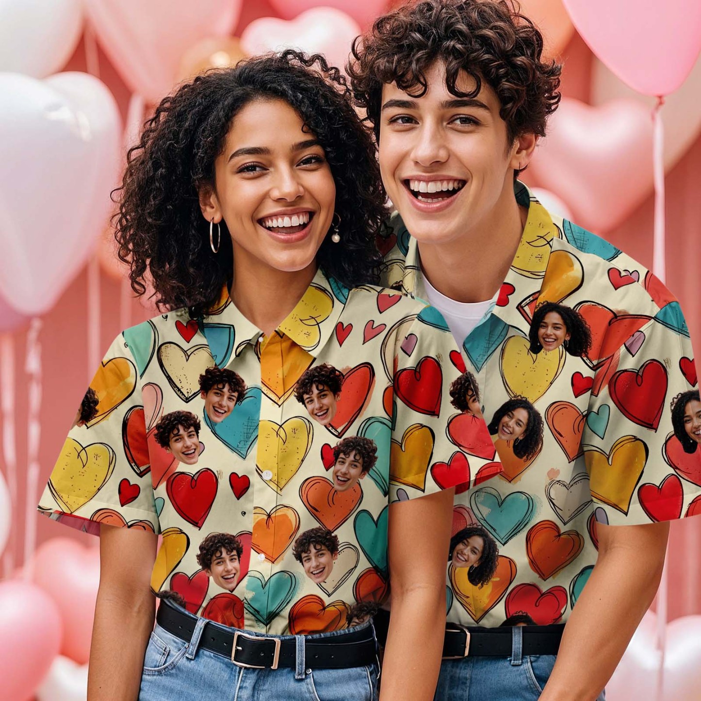 Personalisiertes Hawaii-hemd, Valentinstag-cartoon, Vintage-gelbes Herz-stil, Individuelles Hawaii-hemd Für Paare, Passendes Paar-shirt - dephotoblanket