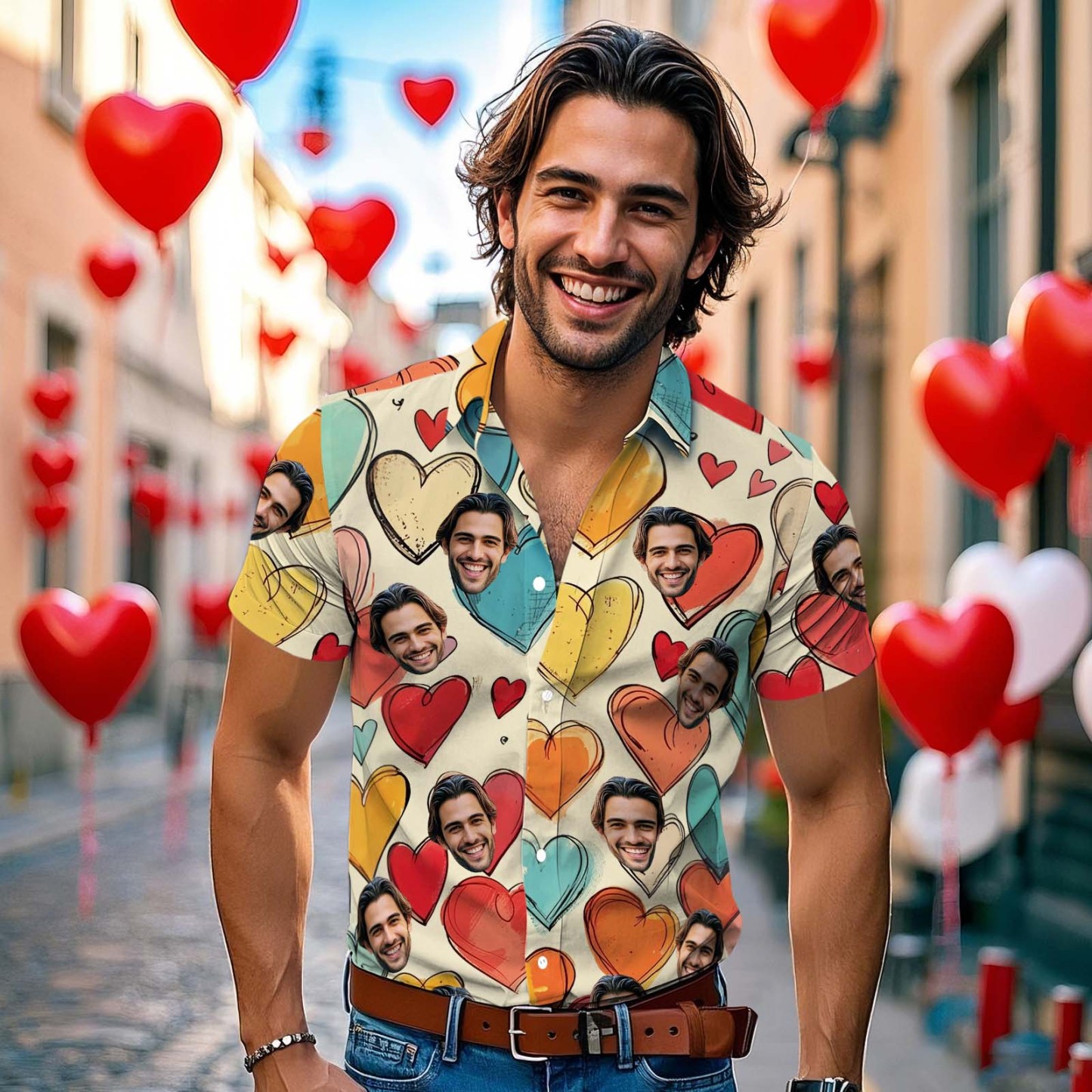 Personalisiertes Hawaii-hemd, Valentinstag-cartoon, Vintage-gelbes Herz-stil, Individuelles Hawaii-hemd Für Paare, Passendes Paar-shirt - dephotoblanket