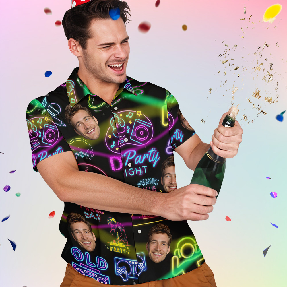 Neon-Party-Hawaii-Shirt, individuelles Neon-Gesichts-Shirt für DJ-Partys und Geburtstagsfeiern - dephotoblanket