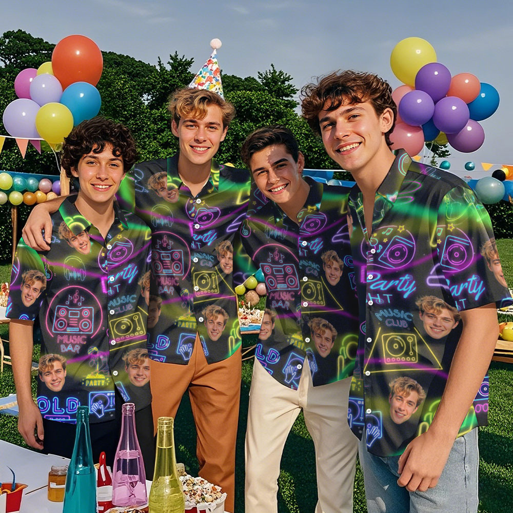 Neon-Party-Hawaii-Shirt, individuelles Neon-Gesichts-Shirt für DJ-Partys und Geburtstagsfeiern - dephotoblanket