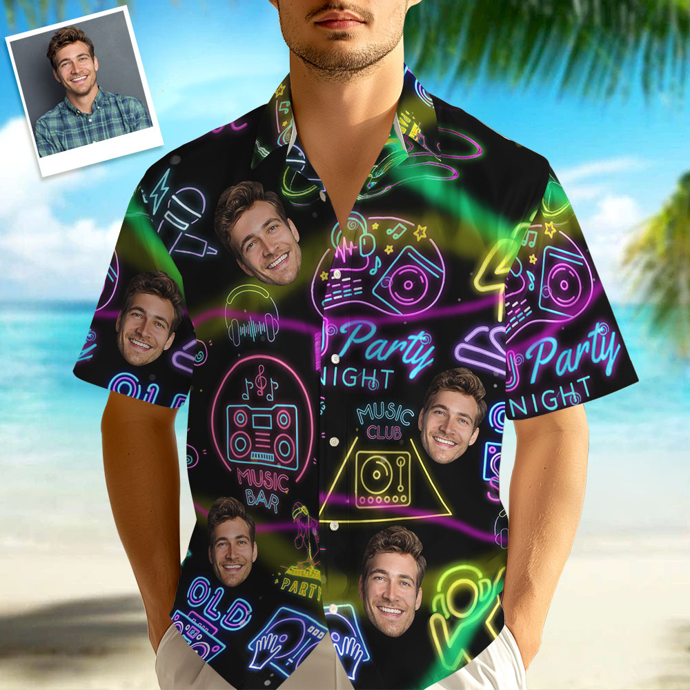 Neon-Party-Hawaii-Shirt, individuelles Neon-Gesichts-Shirt für DJ-Partys und Geburtstagsfeiern - dephotoblanket