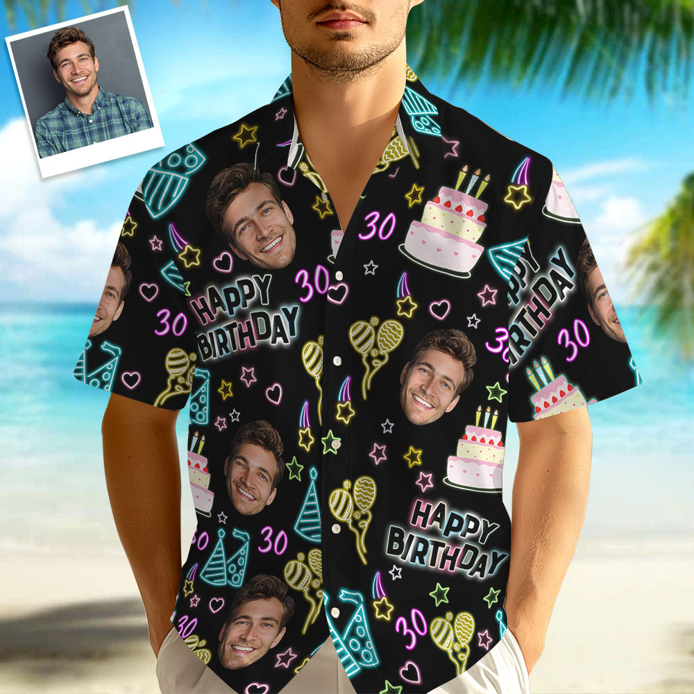 Individuelles Geburtstags-Hawaii-Hemd mit Gesicht – lustiges Party-Outfit für ihn - dephotoblanket