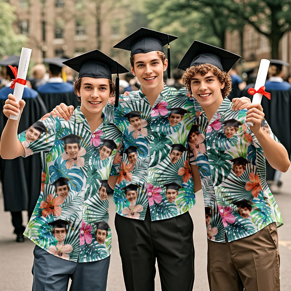 Benutzerdefiniertes Gesichts-Hawaii-Hemd, trendiges Absolventen-Outfit mit Ihrem Foto, lustiges und stilvolles Hawaii-Hemd - dephotoblanket