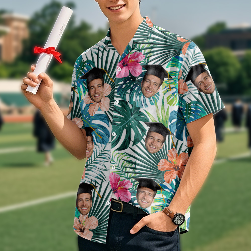 Benutzerdefiniertes Gesichts-Hawaii-Hemd, trendiges Absolventen-Outfit mit Ihrem Foto, lustiges und stilvolles Hawaii-Hemd - dephotoblanket