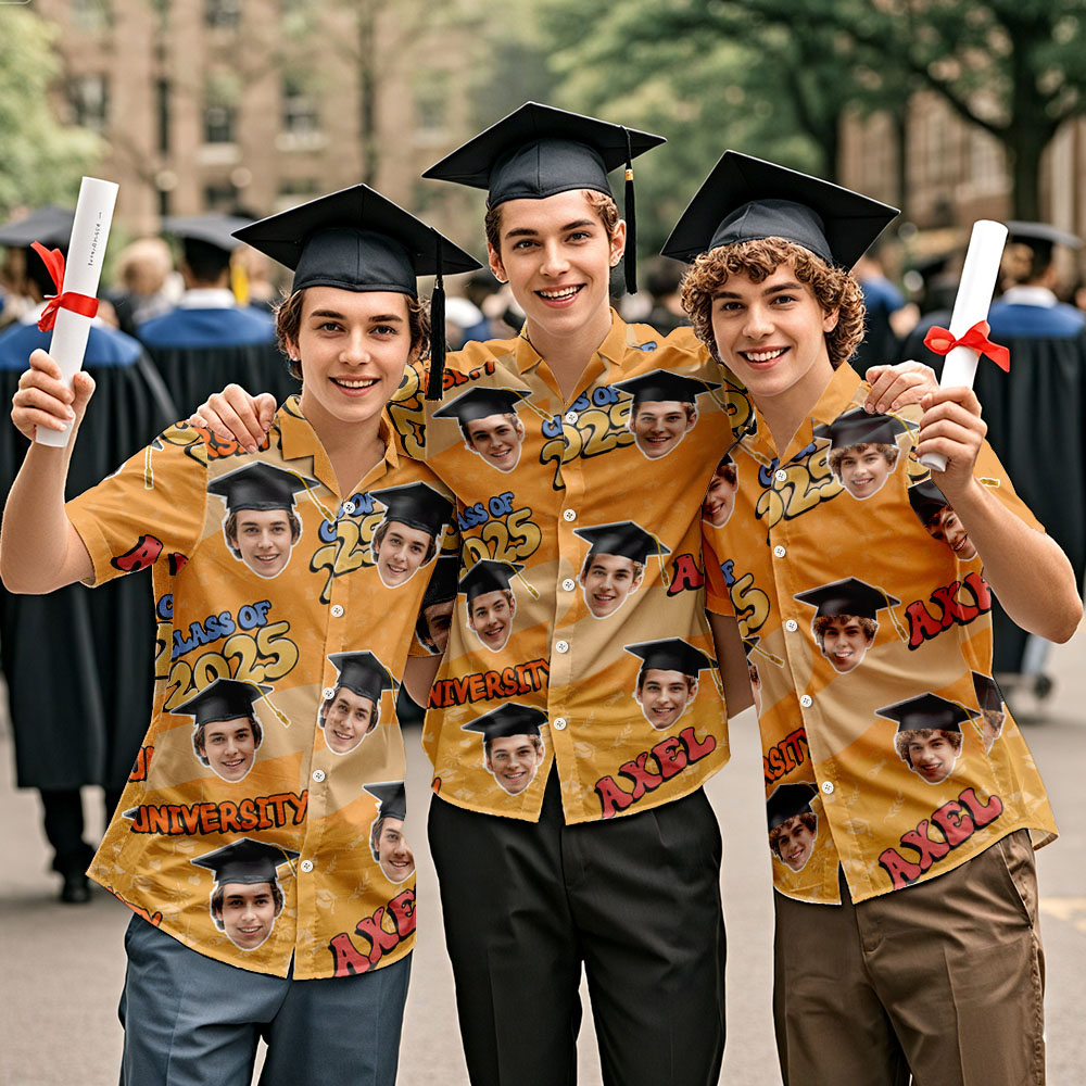 Benutzerdefiniertes Abschluss-Hawaii-Hemd Fügen Sie Ihr Gesicht für einen urkomischen Senioren-Look hinzu - dephotoblanket
