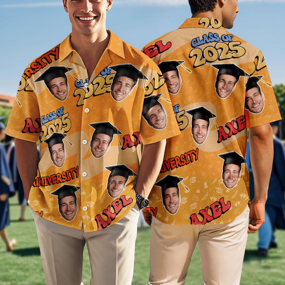 Benutzerdefiniertes Abschluss-Hawaii-Hemd Fügen Sie Ihr Gesicht für einen urkomischen Senioren-Look hinzu - dephotoblanket