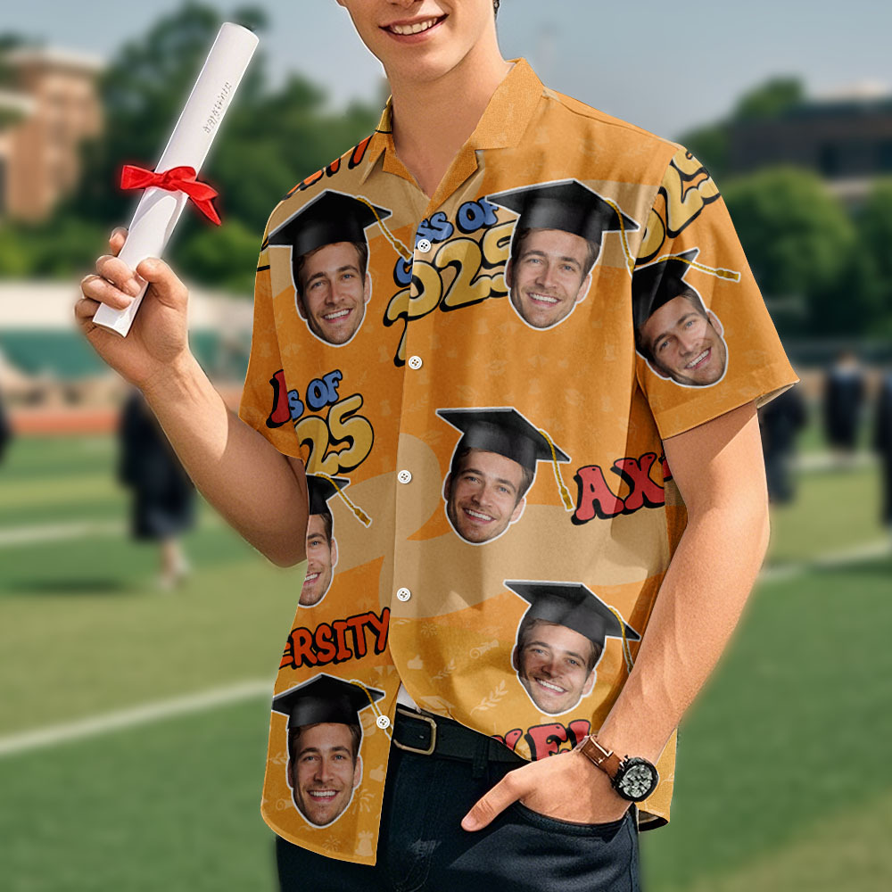 Benutzerdefiniertes Abschluss-Hawaii-Hemd Fügen Sie Ihr Gesicht für einen urkomischen Senioren-Look hinzu - dephotoblanket