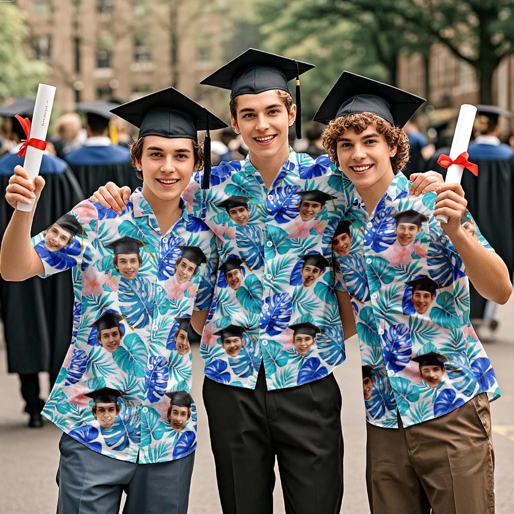 Individuelles Hawaii-Hemd für den Schulabschluss. Hawaii-Hemd mit Ihrem Gesicht darauf - dephotoblanket