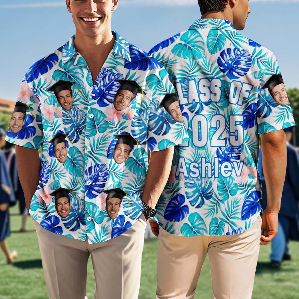 Individuelles Hawaii-Hemd für den Schulabschluss. Hawaii-Hemd mit Ihrem Gesicht darauf - dephotoblanket