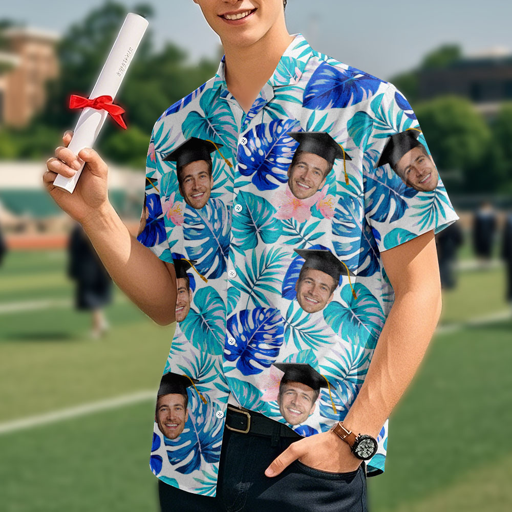 Individuelles Hawaii-Hemd für den Schulabschluss. Hawaii-Hemd mit Ihrem Gesicht darauf - dephotoblanket