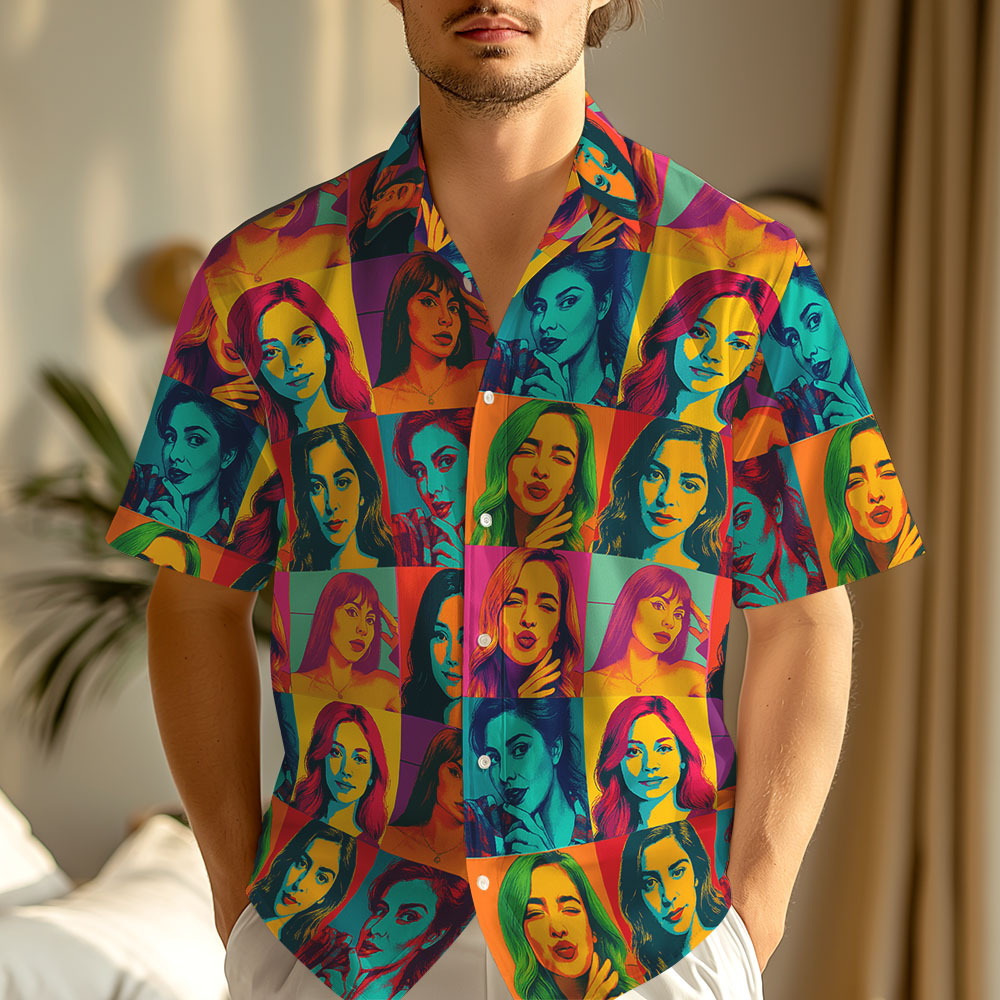 Pop Art Custom Face Hawaiian Shirt Fett Bunte Muster Spaß Personalisierte Geschenk - dephotoblanket