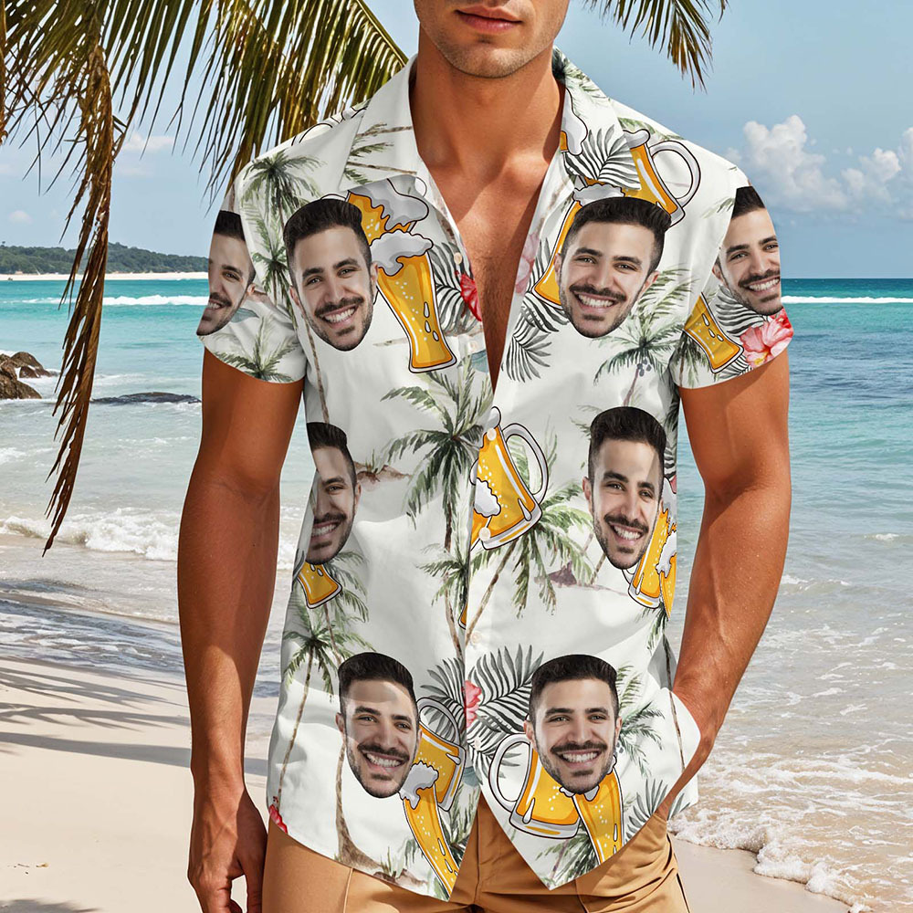 Benutzerdefiniertes Gesicht Hawaiian Shirt personalisierte BBQ & Bier Party Aloha Shirt lustiges Geschenk für Männer - dephotoblanket