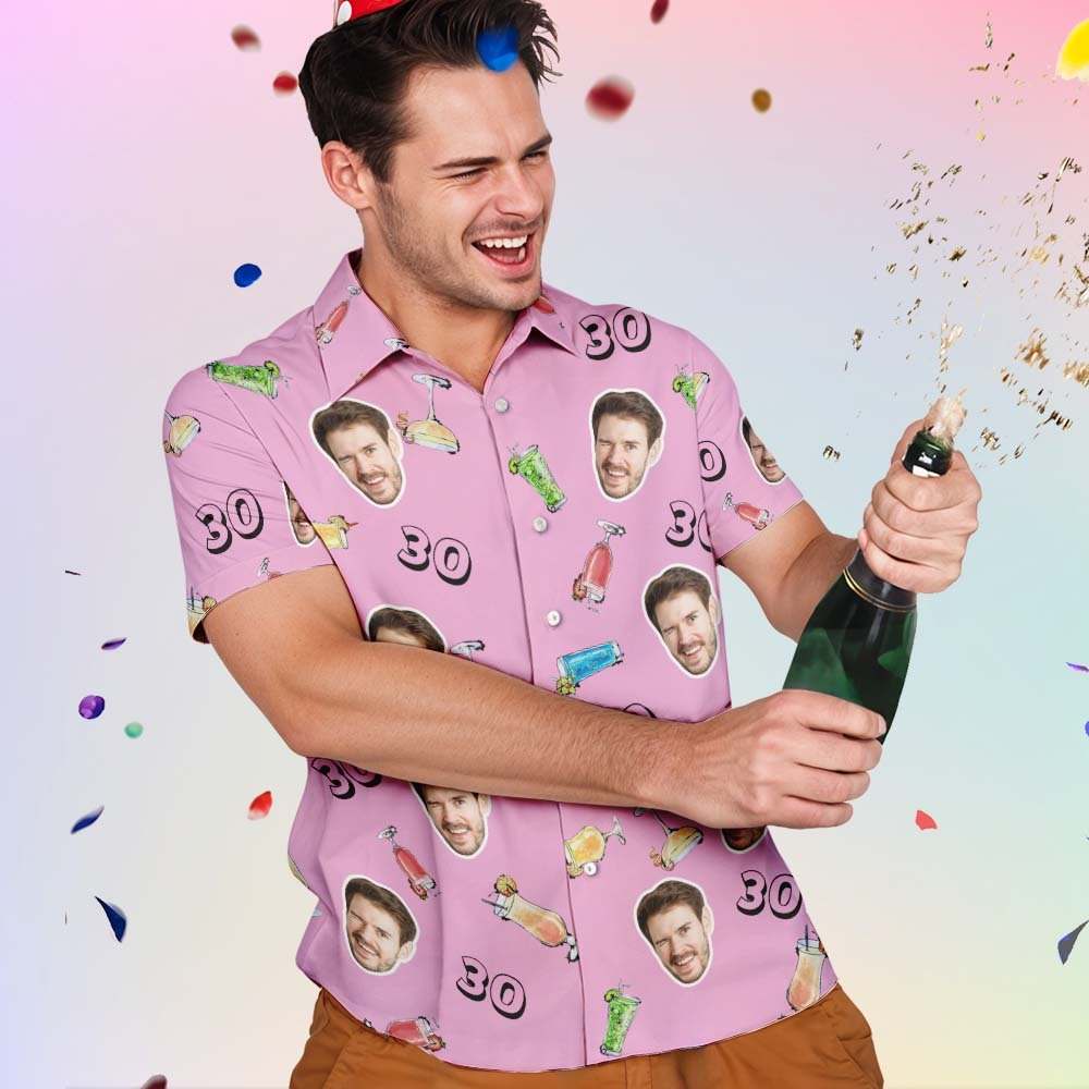 Benutzerdefiniertes Gesichts-Hawaii-Shirt zum Geburtstag, Aloha-Shirt, Geburtstagsparty-Outfit mit Alter für Männer und Freunde - dephotoblanket