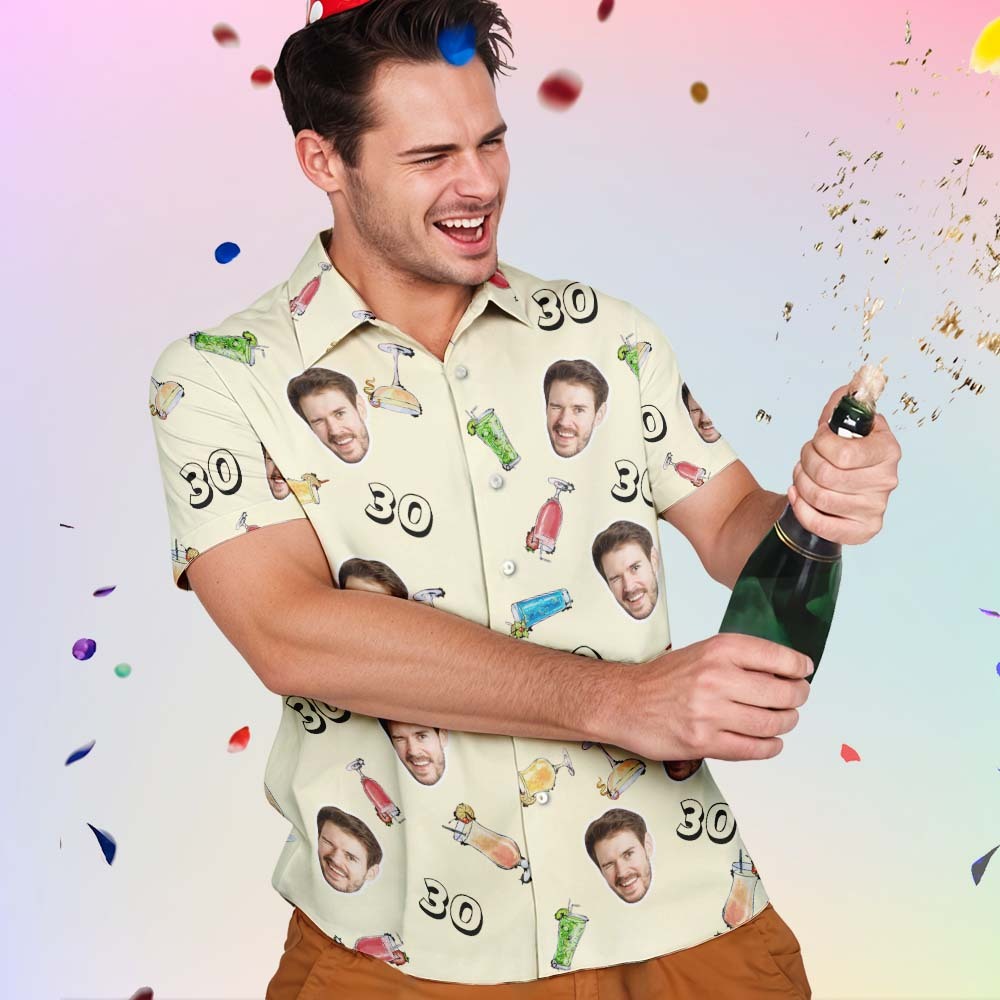 Benutzerdefiniertes Gesichts-Hawaii-Shirt zum Geburtstag, Aloha-Shirt, Geburtstagsparty-Outfit mit Alter für Männer und Freunde - dephotoblanket