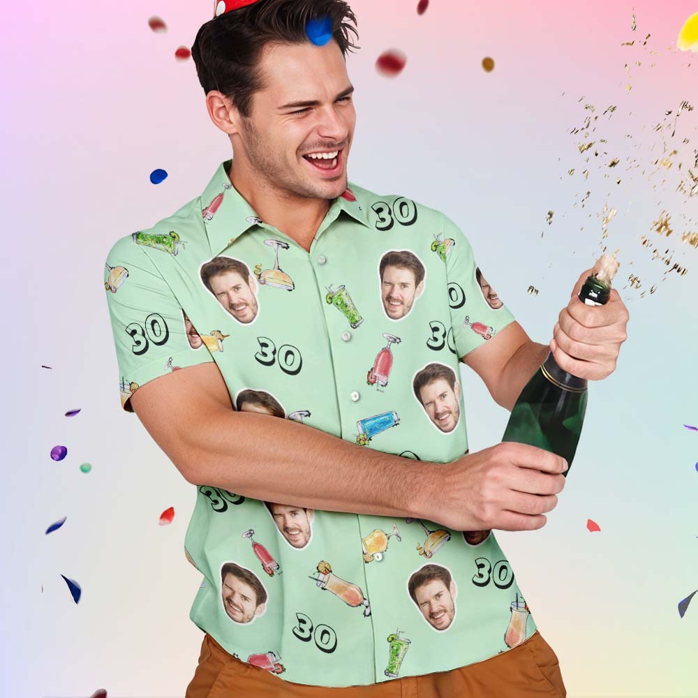 Benutzerdefiniertes Gesichts-Hawaii-Shirt zum Geburtstag, Aloha-Shirt, Geburtstagsparty-Outfit mit Alter für Männer und Freunde - dephotoblanket