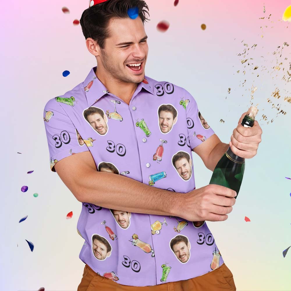 Benutzerdefiniertes Gesichts-Hawaii-Shirt zum Geburtstag, Aloha-Shirt, Geburtstagsparty-Outfit mit Alter für Männer und Freunde - dephotoblanket