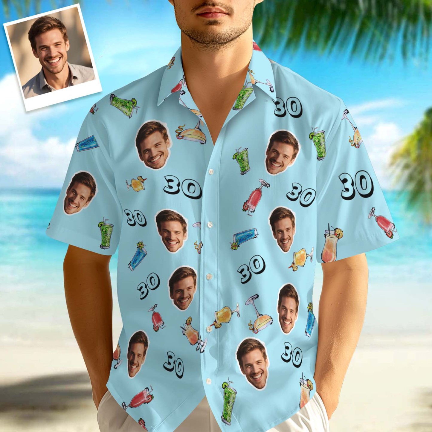 Benutzerdefiniertes Gesichts-Hawaii-Shirt zum Geburtstag, Aloha-Shirt, Geburtstagsparty-Outfit mit Alter für Männer und Freunde - dephotoblanket