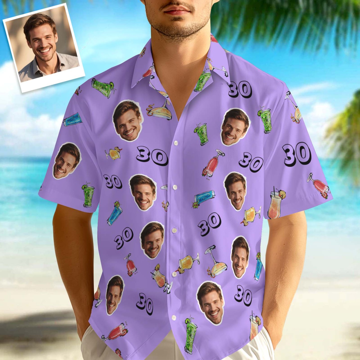 Benutzerdefiniertes Gesichts-Hawaii-Shirt zum Geburtstag, Aloha-Shirt, Geburtstagsparty-Outfit mit Alter für Männer und Freunde - dephotoblanket