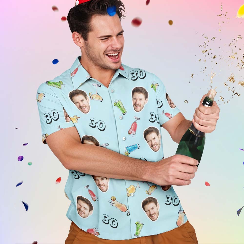 Benutzerdefiniertes Gesichts-Hawaii-Shirt zum Geburtstag, Aloha-Shirt, Geburtstagsparty-Outfit mit Alter für Männer und Freunde - dephotoblanket