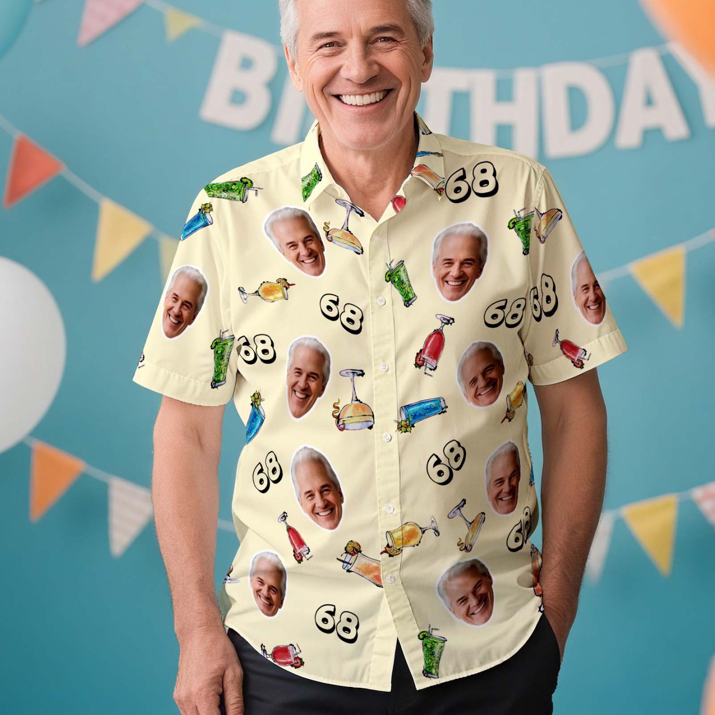 Benutzerdefiniertes Gesichts-Hawaii-Shirt zum Geburtstag, Aloha-Shirt, Geburtstagsparty-Outfit mit Alter für Männer und Freunde - dephotoblanket