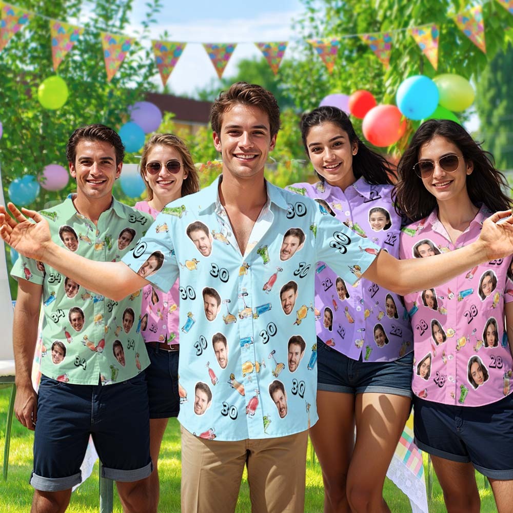 Benutzerdefiniertes Gesichts-Hawaii-Shirt zum Geburtstag, Aloha-Shirt, Geburtstagsparty-Outfit mit Alter für Männer und Freunde - dephotoblanket