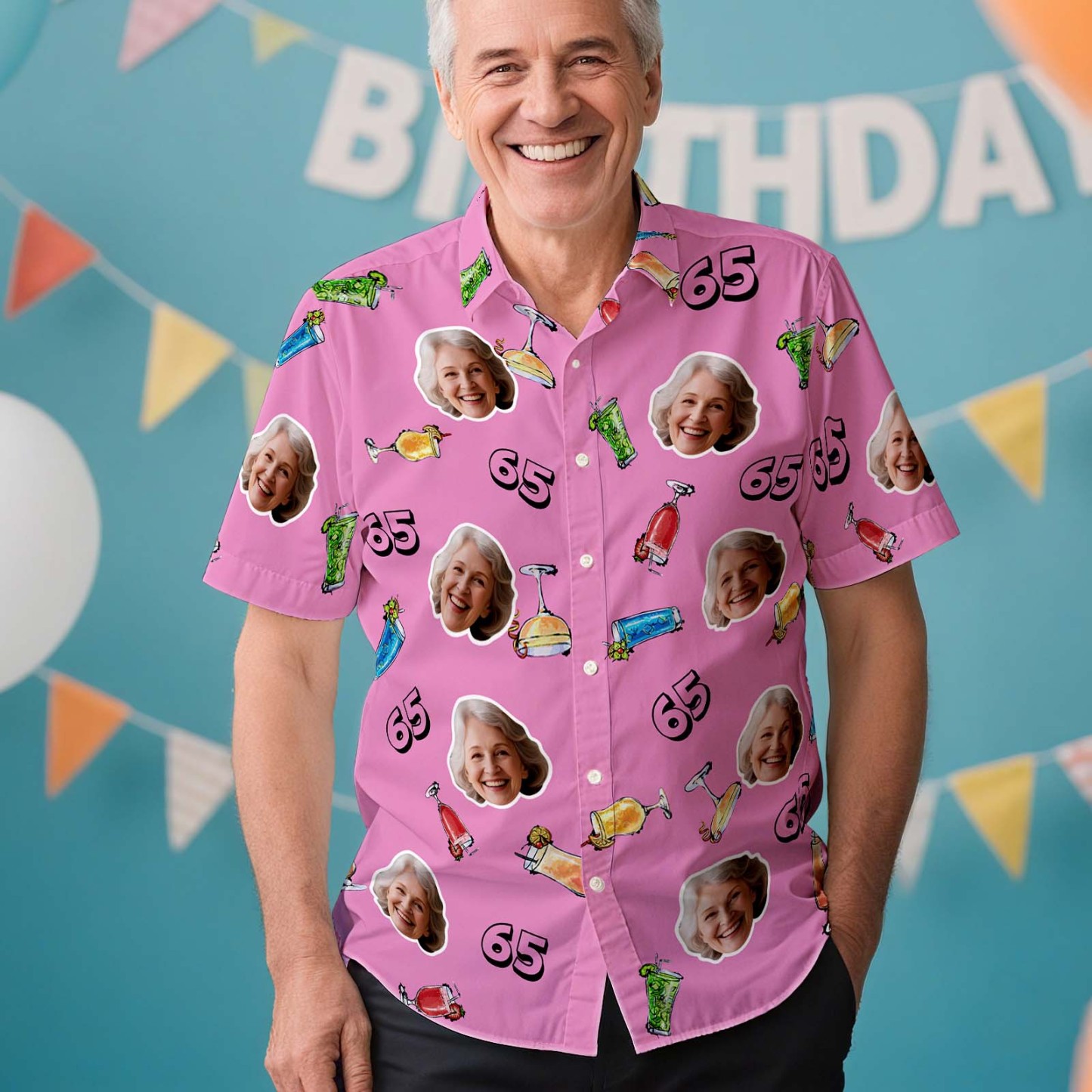 Benutzerdefiniertes Gesichts-Hawaii-Shirt zum Geburtstag, Aloha-Shirt, Geburtstagsparty-Outfit mit Alter für Männer und Freunde - dephotoblanket