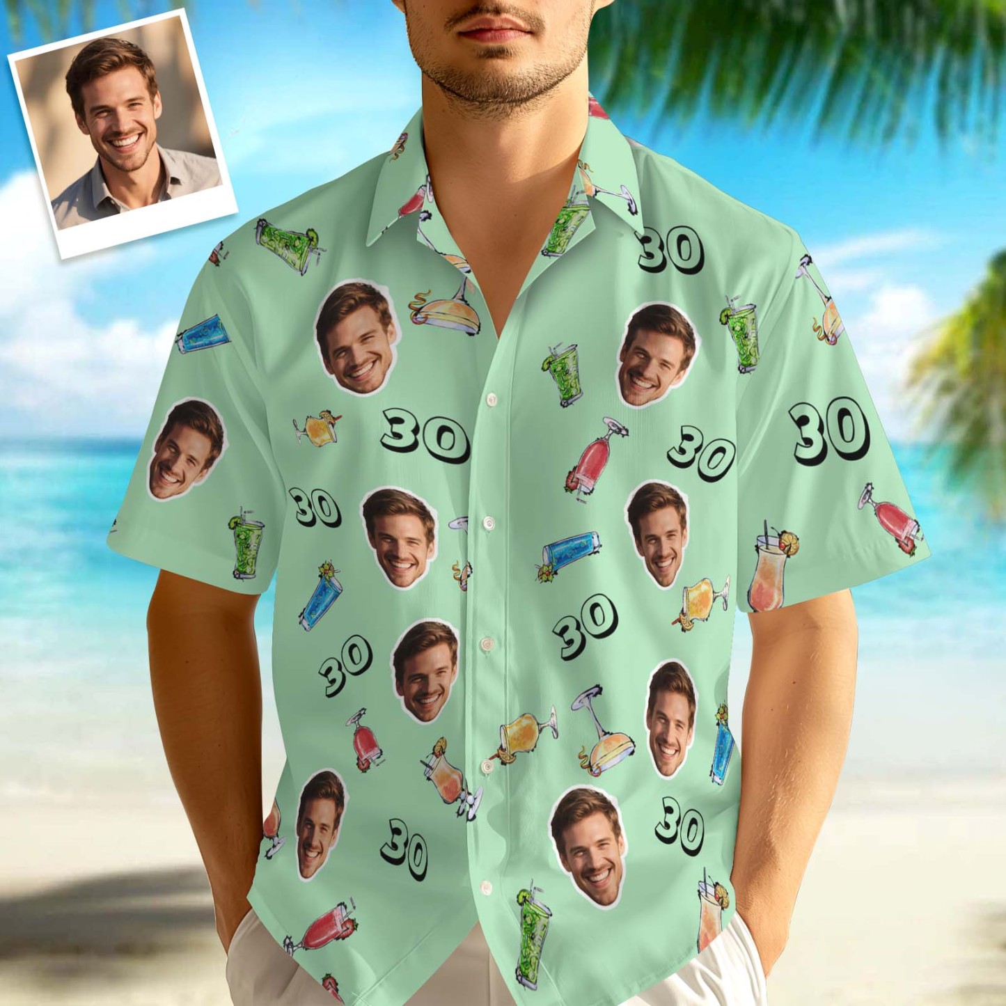 Benutzerdefiniertes Gesichts-Hawaii-Shirt zum Geburtstag, Aloha-Shirt, Geburtstagsparty-Outfit mit Alter für Männer und Freunde - dephotoblanket