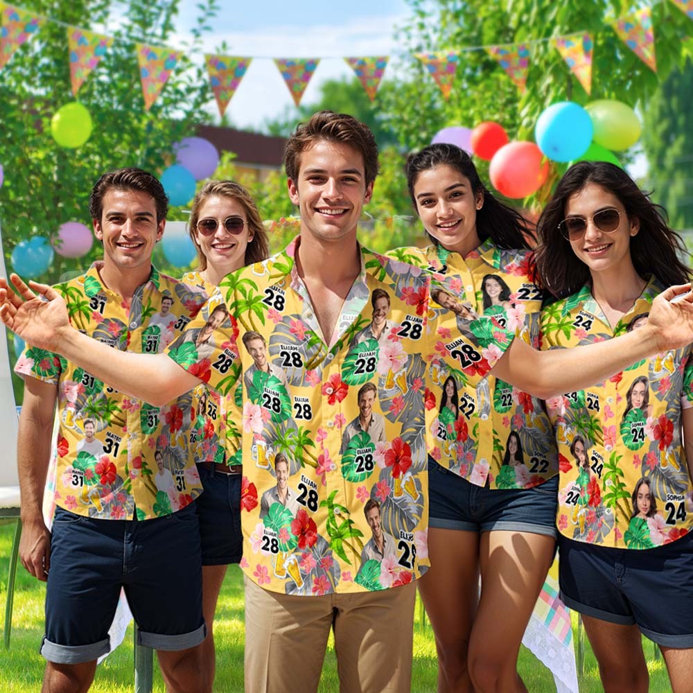 Personalisiertes Geburtstags-Hawaii-Hemd mit individuellem Gesicht, personalisiertes Button-Down-Hemd mit Altersaufdruck, Geburtstagsparty-Geschenk - dephotoblanket