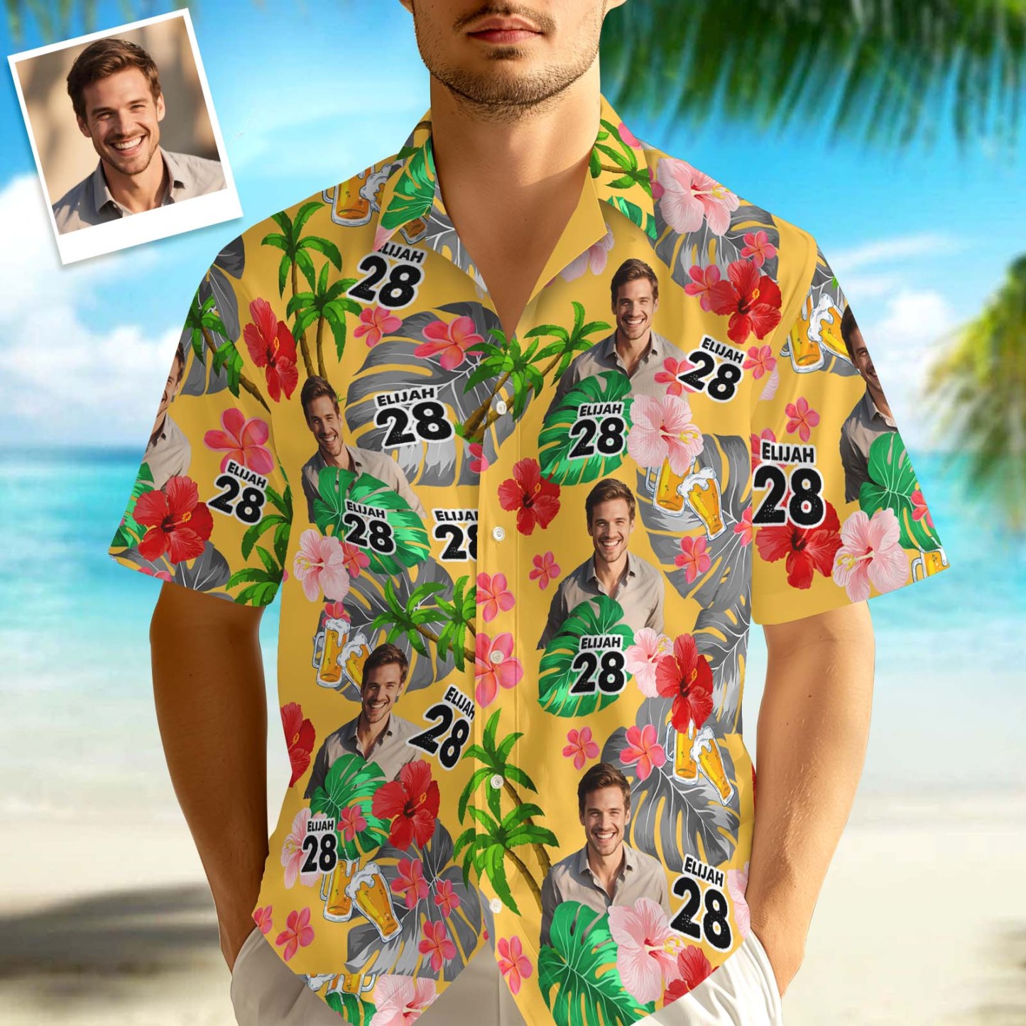 Personalisiertes Geburtstags-Hawaii-Hemd mit individuellem Gesicht, personalisiertes Button-Down-Hemd mit Altersaufdruck, Geburtstagsparty-Geschenk - dephotoblanket