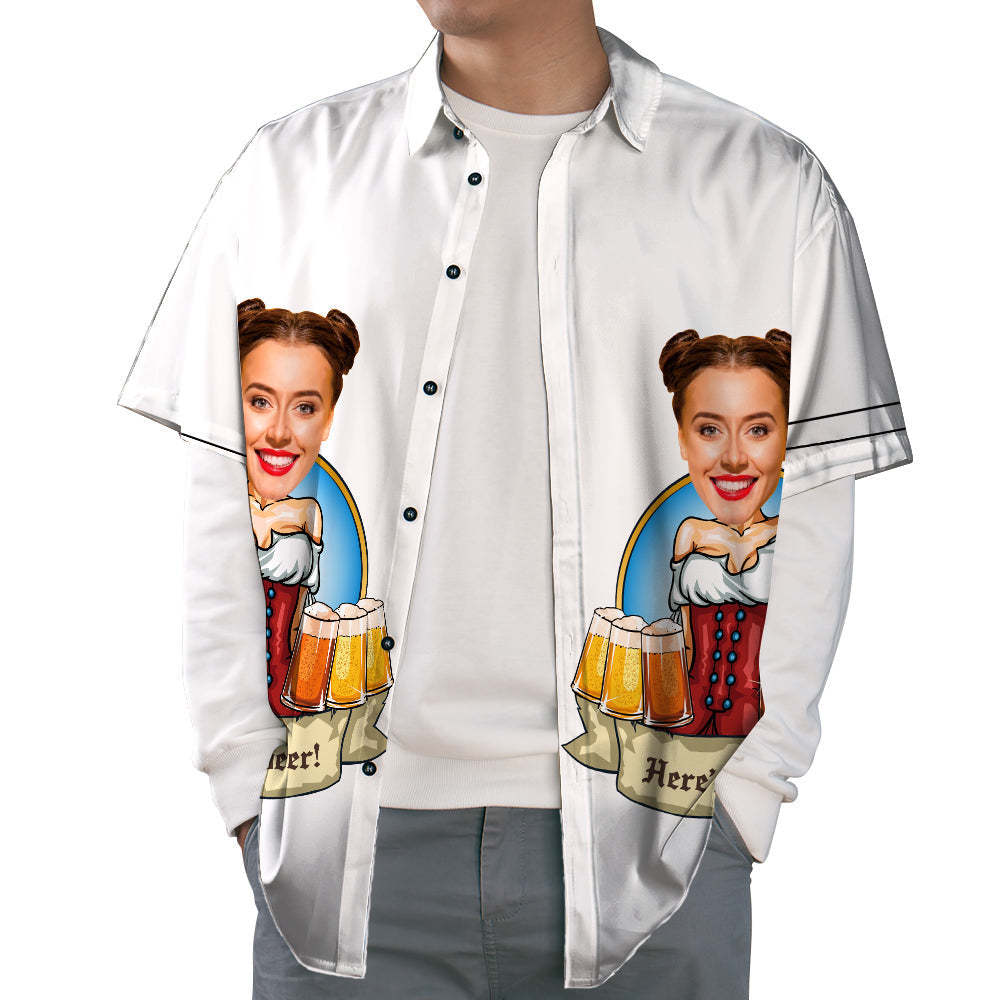 Hawaii-hemd Mit Individuellem Gesicht, Lässiges, Tropisches, Flippiges Button-down-hemd Für Mädchen Mit Biermotiv - dephotoblanket
